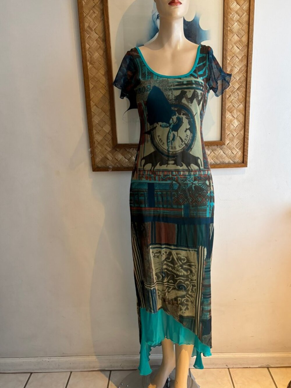 Vintage Y2K Save The Queen Printed Mesh Maxi Dress approx size S